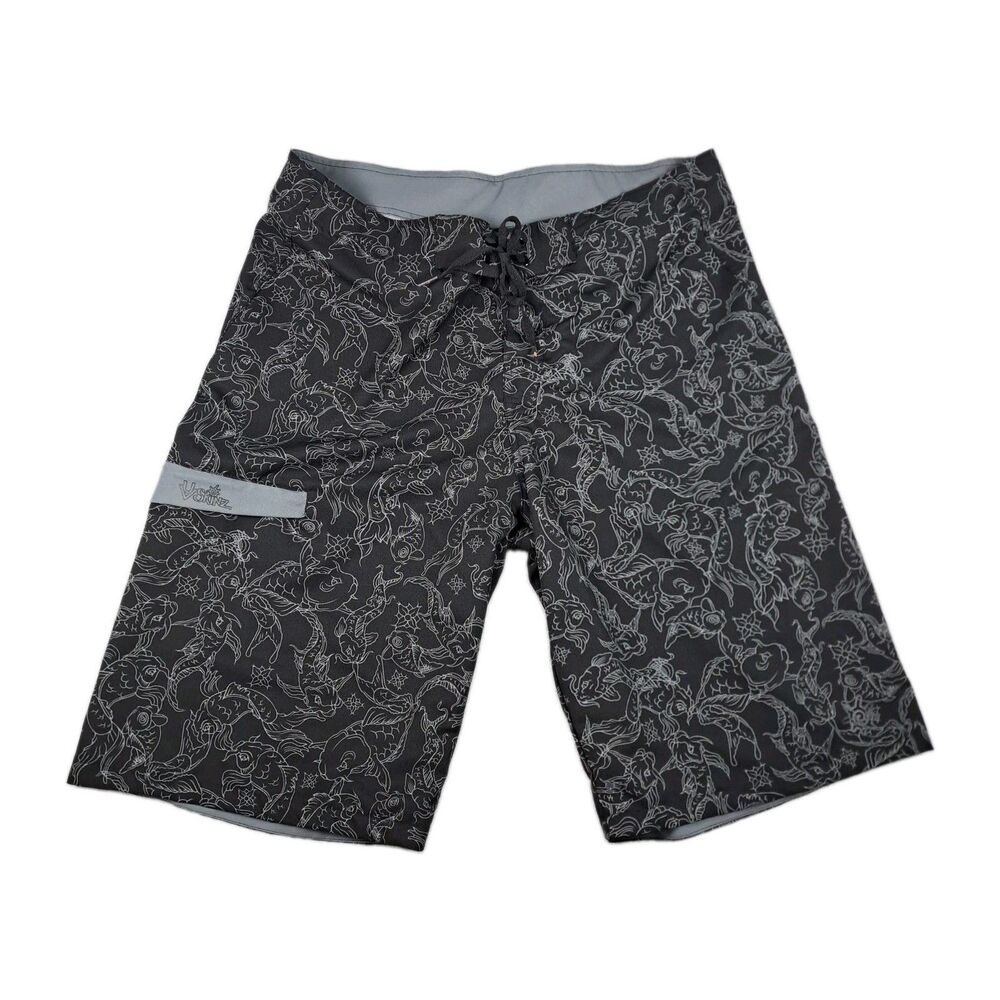 UV Skinz Board Shorts Swim Trunks Mens 38 Koi Fish Tropical Quick Dry Black